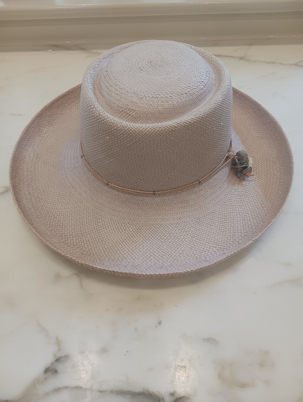 Susan Carrolan Woven Straw Wide-Brim Sun Hat in Light Pink